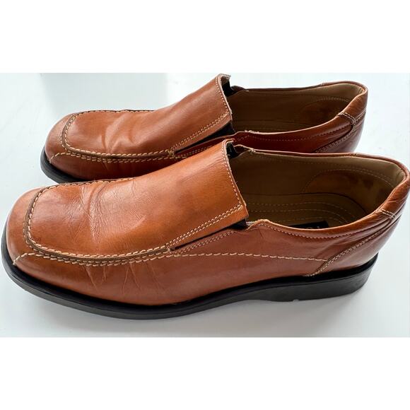 Franco Fortini Leather Loafer Mens 10.5 Brown Lance Slip-on Dress Shoe Square - Picture 4 of 7